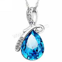 Cubic Zircon Micro Pave Sterling Silver Necklace, 925 Sterling Silver, with Austrian Crystal, with 2inch extender chain, platinum plated, box chain & micro pave cubic zirconia & for woman, blue Approx 15.7 Inch 