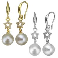 Cubic Zirconia Micro Pave Brass Earring, with Plastic Pearl, plated, DIY & micro pave cubic zirconia 37mm 
