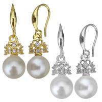 Cubic Zirconia Micro Pave Brass Earring, with Plastic Pearl, plated, DIY & micro pave cubic zirconia 33mm 