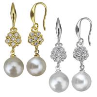 Cubic Zirconia Micro Pave Brass Earring, with Plastic Pearl, plated, micro pave cubic zirconia & for woman 40mm 