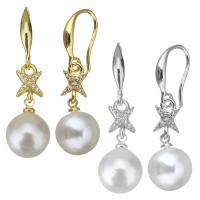 Cubic Zirconia Micro Pave Brass Earring, with Plastic Pearl, plated, micro pave cubic zirconia & for woman 35mm 