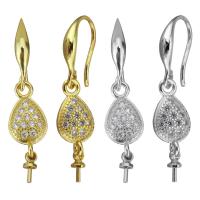 Brass Earring Drop Component, plated, micro pave cubic zirconia 33mm 1mm 