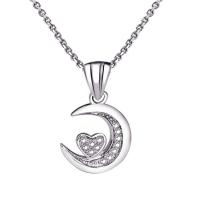 Cubic Zircon Micro Pave Sterling Silver Necklace, 925 Sterling Silver, plated, oval chain & micro pave cubic zirconia & for woman Approx 16.5 Inch 
