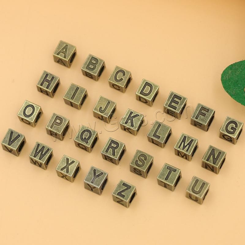 Zinc Alloy Alphabet Beads, Square, plated, DIY & with letter pattern, more colors for choice, 7x7x7mm, 50PCs/Bag, Sold By Bag