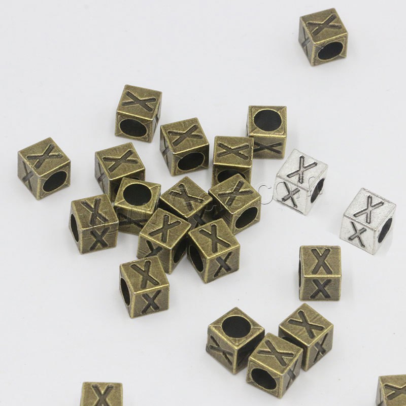 Perles en alliage zinc, alliage de zinc, cadre, Placage, DIY & avec le motif de lettre, plus de couleurs à choisir, 7x7x7mm, 50PC/sac, Vendu par sac