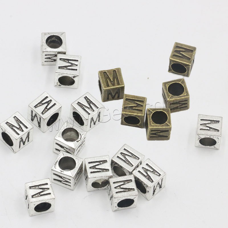 Perles en alliage zinc, alliage de zinc, cadre, Placage, DIY & avec le motif de lettre, plus de couleurs à choisir, 7x7x7mm, 50PC/sac, Vendu par sac