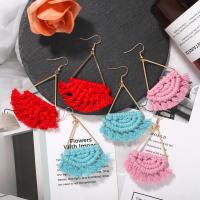 Fashion Tassel Earring, Zinc Alloy, with Cloth, gold color plated, Bohemian style & for woman 