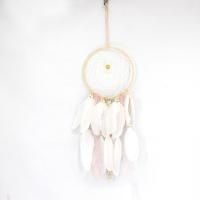 Fashion Dream Catcher, Cotton Thread, with Feather & Wood & Iron, handmade, dyed & woven pattern white, 550mm 