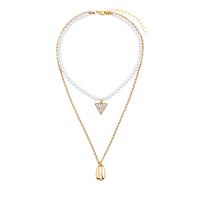 Mode-Multi-Layer-Halskette, Zinklegierung, mit Kunststoff Perlen, Modeschmuck & für Frau, Goldfarbe, verkauft von Strang