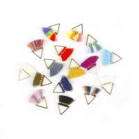 Polyester and Cotton Tassel Earring Findings, with Zinc Alloy, Triangle, gold color plated, DIY 25mm 