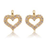 Cubic Zirconia Micro Pave Brass Pendant, Heart, gold color plated, micro pave cubic zirconia & hollow, metallic color plated Approx 1mm 