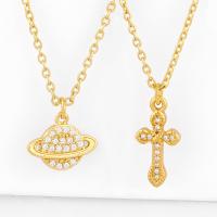 Brass Necklace, with Cubic Zirconia, fashion jewelry, gold, 45+5cm1.1cmx1.4cm 
