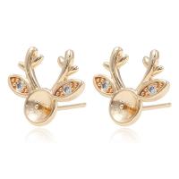 Cubic Zirconia Micro Pave Brass Earring, Deer, gold color plated, micro pave cubic zirconia, metallic color plated 