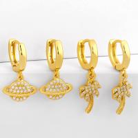 Brass Drop Earring, fashion jewelry & with cubic zirconia, golden 
