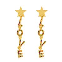 Brass Drop Earring, with Cubic Zirconia, fashion jewelry, golden 