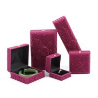Velvet Jewelry Set Box, Flocking Fabric, durable fuchsia 