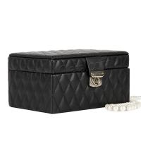 Multifunctional Jewelry Box, PU Leather, with Velveteen, Double Layer & durable, black 