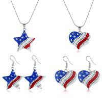 Rhinestone Zinc Alloy Jewelry Set, earring & necklace, for woman & enamel & with rhinestone, red, blue camouflage  Approx 19.68 Inch 