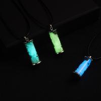 Gemstone Necklaces, Glass, with Fluorescent Powder Stone & leather cord, with 2inch extender chain, luminated Approx 17.3 Inch 