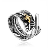 Titanium Steel Cuff Finger Ring, Feather, plated & for man 12mm 