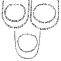 Наборы ювелирных украшений из нержавеющей стали, нержавеющая сталь, браслет & ожерелье, Мужская & разный размер для выбора, серебряный, 4mm,5mm,6mm, продается указан