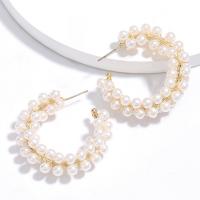 Zinc Alloy Hoop Earring, with Plastic Pearl, plated, fashion jewelry & for woman, nickel, lead & cadmium free 