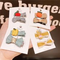 Cloth Alligator Hair Clip, with Zinc Alloy, Cartoon, printing, 2 pieces & for children 35mm 