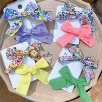 Cloth Alligator Hair Clip, with Zinc Alloy, Bowknot, printing, 2 pieces & for children 65mm 