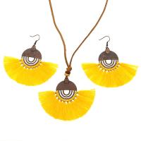 Fashion Zinc Alloy Jewelry Sets, earring & necklace, with Cotton Thread, plated, 2 pieces & fashion jewelry & for woman nickel, lead & cadmium free 