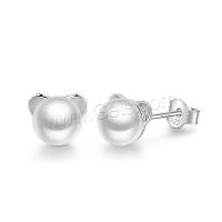 Sterling Silver Natural Pearl Stud Earring, 925 Sterling Silver, with Freshwater Pearl, plated, for woman 