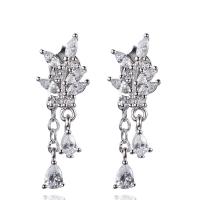Sterling Silver Drop Earring, 925 Sterling Silver, plated, micro pave cubic zirconia & for woman, metallic color plated 