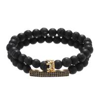 Men Bracelet, Abrazine Stone, with Lava, elastic & micro pave cubic zirconia & for man, black Approx 7.3 Inch 