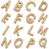 Cubic Zirconia Micro Pave Brass Pendant, Alphabet Letter, gold color plated, DIY & micro pave cubic zirconia, metallic color plated, 7.5mm 