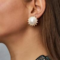 Zinc Alloy Stud Earring, with Plastic Pearl, plated, fashion jewelry & for woman, nickel, lead & cadmium free 