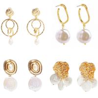 Zinc Alloy Drop Earring, with Plastic Pearl, gold color plated & for woman, white, 55mm 