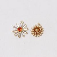 Cubic Zirconia Micro Pave Brass Pendant, Flower, gold color plated & micro pave cubic zirconia & enamel, metallic color plated, 14mm,12mm 