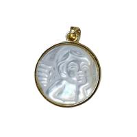 Zinc Alloy Jewelry Pendants, Shell, with Zinc Alloy, Round, gold color plated, DIY, white 
