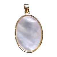 Zinc Alloy Jewelry Pendants, Pearl Shell, with Zinc Alloy, Ellipse, gold color plated, DIY, white 