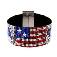 Unisex Bracelet, strass, avec tissu, modèle du drapeau des États-Unis & unisexe, couleurs mélangées Environ 7.48 pouce, Vendu par brin