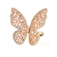Brass Open Finger Ring, Butterfly, plated, Adjustable & micro pave cubic zirconia & for woman & hollow 