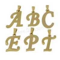 colgantes del acero inoxidable de letras, Carta del alfabeto, chapado en color dorado, diferentes estilos para la opción, chapado en color metálico, 3x7mm, Vendido por UD