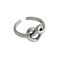 925 Sterling Silver Cuff Finger Ring, Heart, antique silver color plated, Korean style & adjustable & for woman, 11.6mm, 2.6mm, 17.2mm, US Ring 