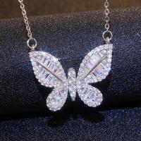 Cubic Zircon Micro Pave Brass Necklace, Butterfly, plated, micro pave cubic zirconia & for woman, white, 18.5mm Approx 19.68 Inch 