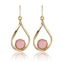 Zinc Alloy Drop Earring, with acrylic rhinestone, gold color plated, for woman & with rhinestone & hollow, pink 