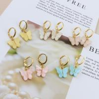 Zinc Alloy Huggie Hoop Drop Earring, with Acrylic, Butterfly, gold color plated, for woman 