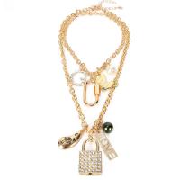 Multi слой ожерелье, алюминий, с 2.76 inch наполнитель цепи, плакирован золотом, съемный & Женский & со стразами & многонитевая, платиновый цвет, длина:Приблизительно 11.81 дюймовый, продается Strand