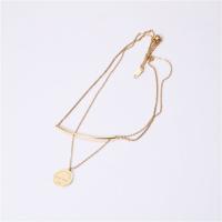 Titanium Steel Jewelry Necklace, gold color plated, Double Layer & for woman, metallic color plated, 370mm,410mm,50mm,15mm Approx 16.14 Inch 