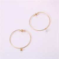 Stainless Steel Bangle, with Plastic Pearl, gold color plated, for woman 