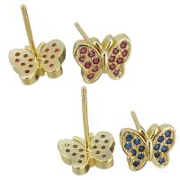 Brass Stud Earring, plated, fashion jewelry & for woman & with cubic zirconia nickel, lead & cadmium free 1mm 