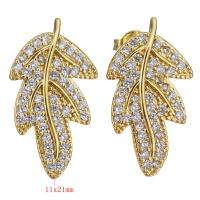 Brass Stud Earring, plated, fashion jewelry & for woman & with cubic zirconia nickel, lead & cadmium free 